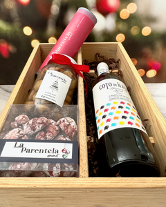 Caja de regalo para vino + postres variados